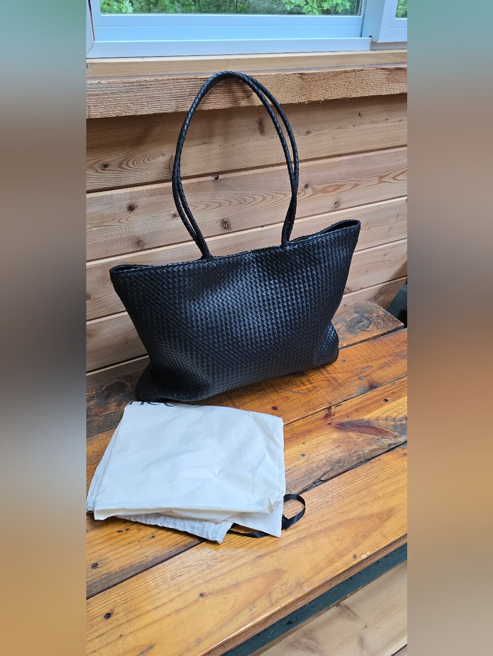 XL Black Genuine Leather Woven Tote Shoulder Bag - Stylish Everyday Carry